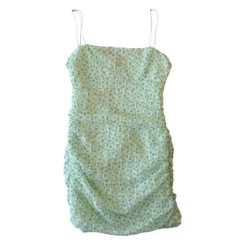 For Love & Lemons Polka Dot Mint Ruched Mini Dress Size Small